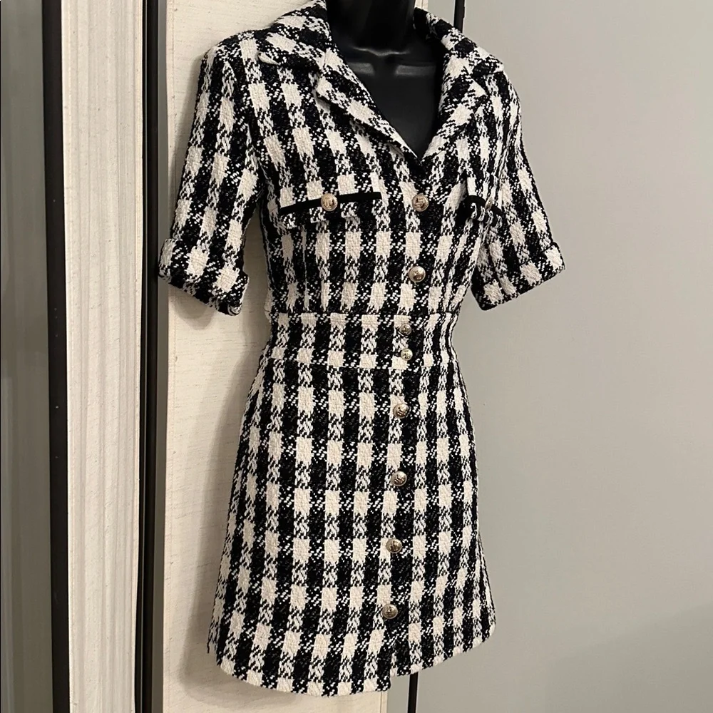 Maje Black and White Check Tweed Mini Dress - Picture 12 of 15